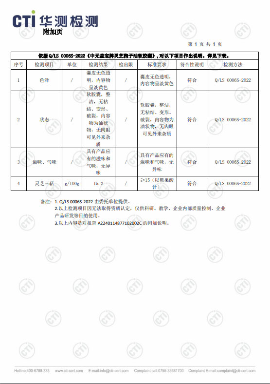 中元益宝牌灵芝孢子油软胶囊_检测报告⑤